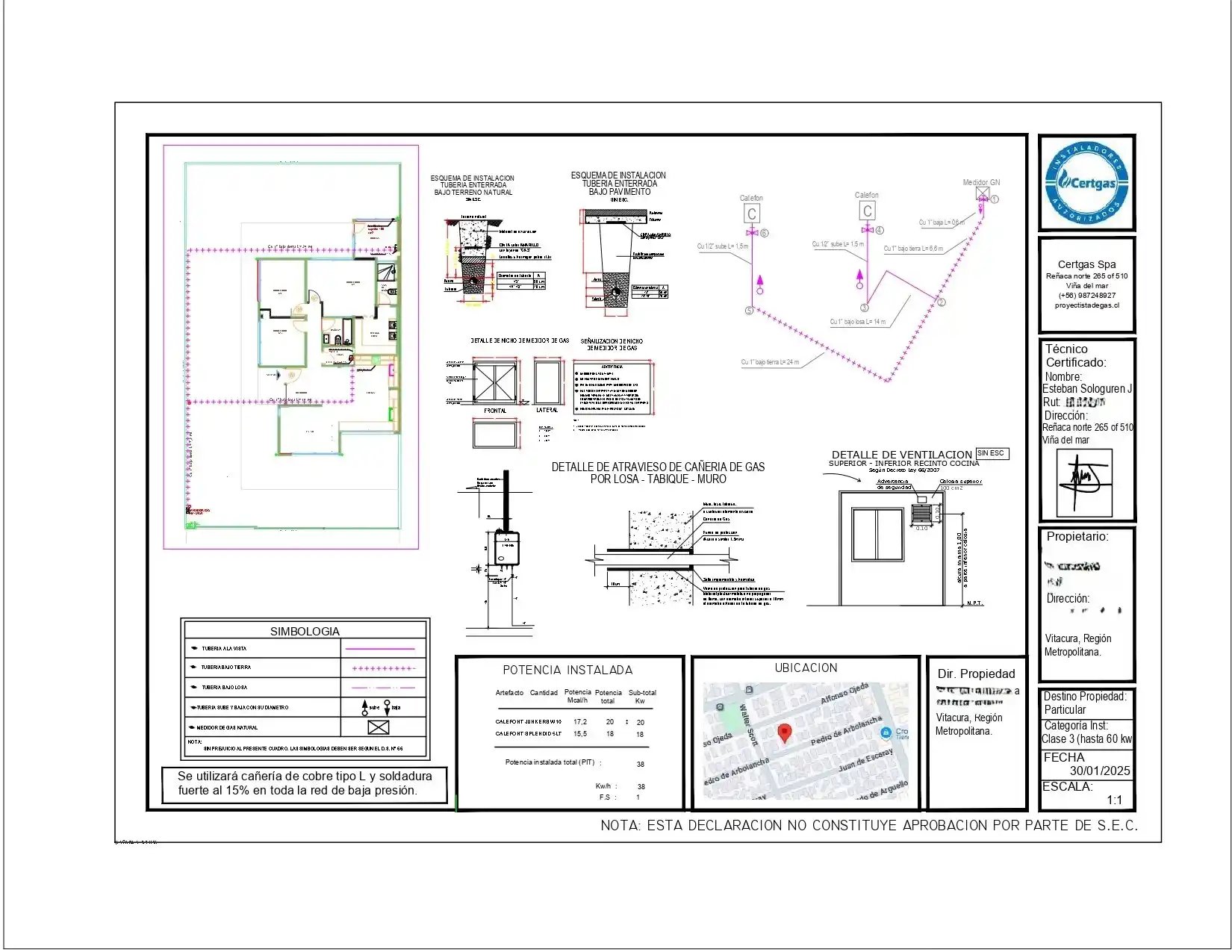 Plano de gas para proyecto de instalación SEC